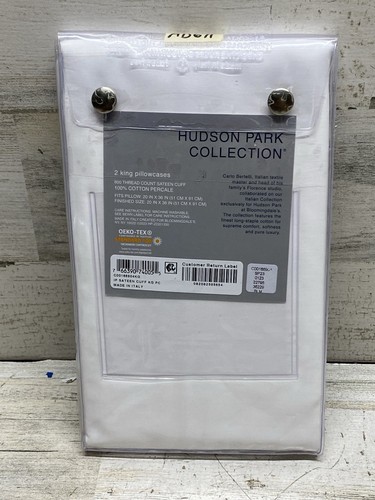 Hudson Park Italian Percale Cuff (2) King Pillowcases White / Champagne New - 第 3/4 張圖片