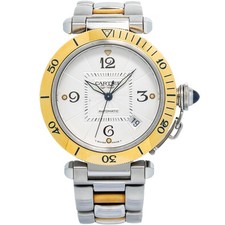 Cartier Pasha 2378 W31035T6 Auto 18k YG Two Tone Silver Dial Men's Watch 38mm