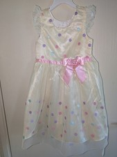 Jona Michelle Dress Girls Sz 6 Cream Polka Dot Tulle Bow Party Formal Easter