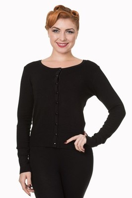 Damen Uni Schwarz Vintage Retro Rockabilly Getaway Strickjacke BANNED Apparel