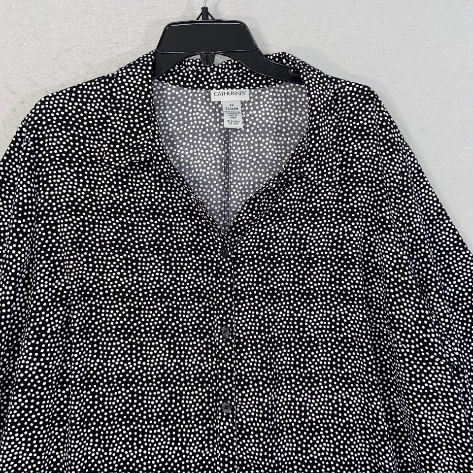 Top túnica mujer Catherines 2X 22/24W negro blanco lunares botón delantero Foto 2 de 4