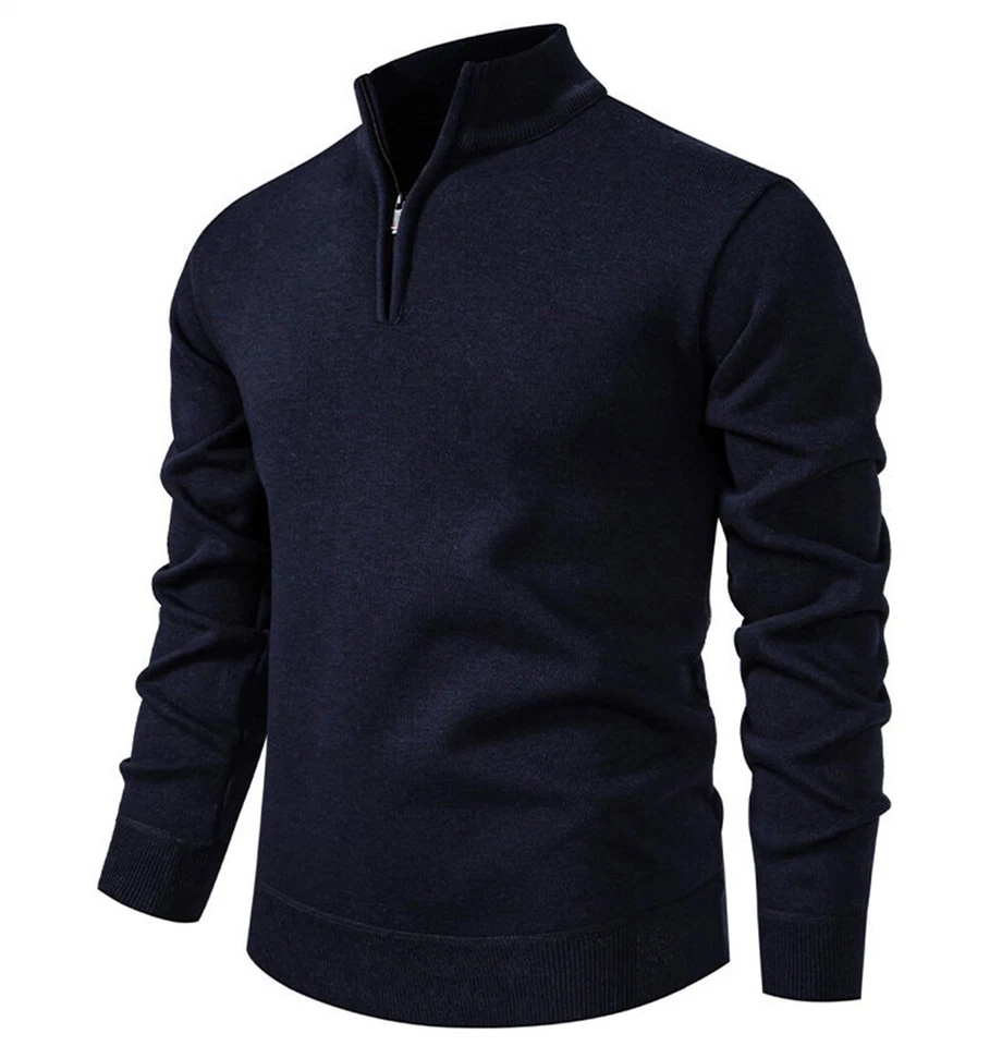Men's Zipper Sweater Casual Knitted Pullover Warm Sweaters - Image 4 of 4