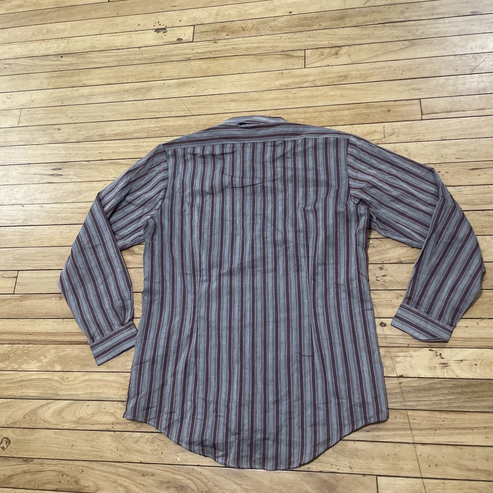 DELUXE VTG 80s 90s Shirt Men 15-15.5 M Gray Red Stripe Western Rockabilly 42" - Image 2 of 4