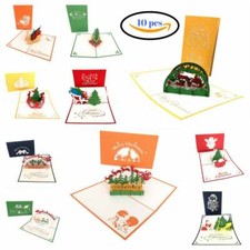 Christmas Pop Up Cards Set Lot Assortment 10 Pcs Value Boxed 3D Greeting Holiday