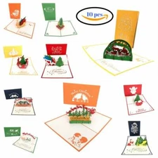 Christmas Pop Up Cards Set Lot Assortment 10 Pcs Value Boxed 3D Greeting Holiday