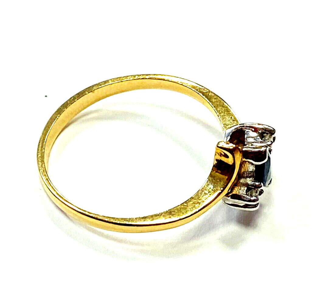 14k Yellow gold Ring Band Diamond &  Blue Sapphir… - image 3