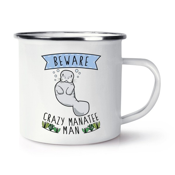 Beware VerrüCkte Seekuh Mann Retro Emaille Becher Tasse - Lustig Tiere Camping-image
