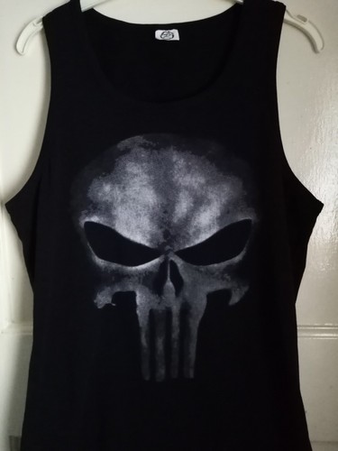 T-Shirt Skull Vest Sleeveless Medium Black Biker Graphic Print Tee Womans - Picture 22 of 24