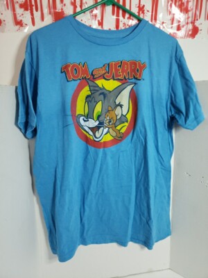 Tom And Jerry Shirt Mens Large L Blue Short Sleeve Cartoon Cat Mouse