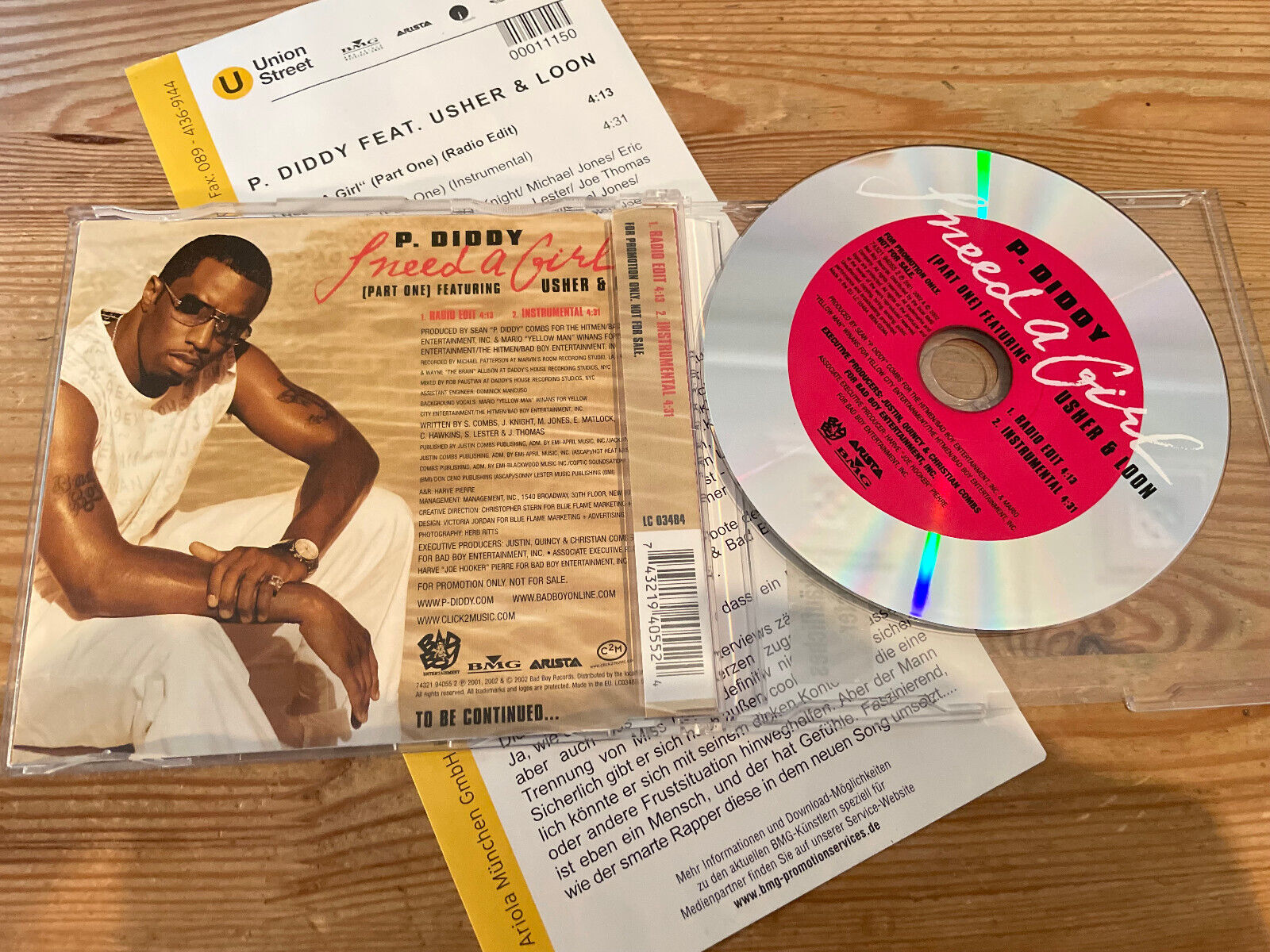 CD Hiphop P. Diddy I Need A Girl (2 Song) Promo BMG ARISTA BAD BOY sc