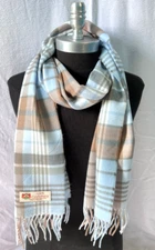 Winter Warm 100%CASHMERE Scarf Plaid Light Blue/Coffee/White/Gray Soft Wool