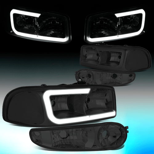 FOR 2000-2006 GMC YUKON SIERRA DENALI LED DRL HEADLIGHT+BUMPER LAMP SMOKED/CLEAR - Picture 1 of 8