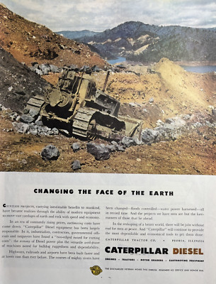 1945 Caterpillar Diesel Tractor Engine Changing Face Earth Peoria VTG Print ad
