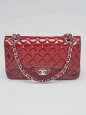 Chanel Red Quilted Patent Leather Classic Medium Double Flap Bag