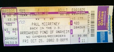 2002 PAUL MCCARTNEY CALIFORNIA CONCERT TICKET STUB THE BEATLES WINGS