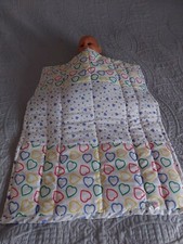 New babies pram quilt 1 side pink patchwork, reverse white & blue & mixed hearts
