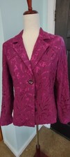 CAbi 128 Frolic Jacket Blazer Sz 6 Lace Overlay Plumberry Lined 3 Button Classic