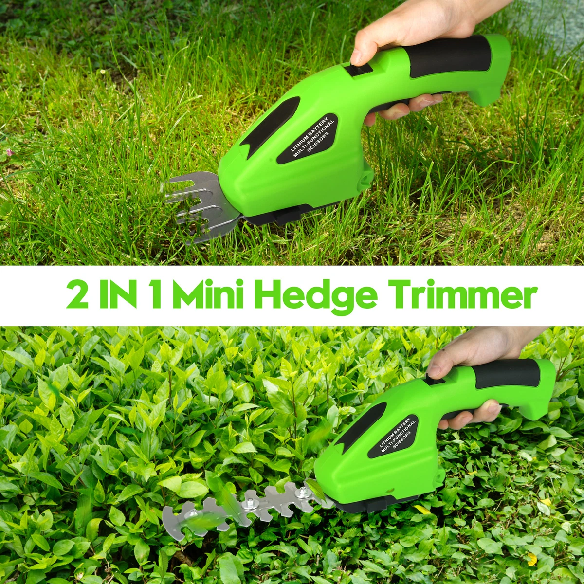 2 IN1 Cordless Hedge Trimmer Grass Shear Garden Handheld Hedge Shrub Cutter