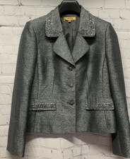 Kasper Size 8 Blazer Jacket Suit Separate Silver Crystals Embellished flaw 