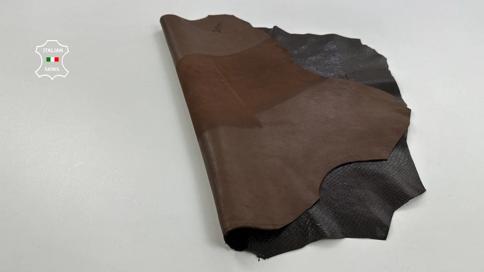 DARK BROWN SHINY SNAKE PRINT ON VEGETABLE TAN Goat Leather 3+sqf 0.9mm #C4027 - Image 3 of 4