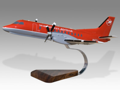 Saab 340B Northwest Airlink Solid Kiln Mahogany Wood Handcrafted Display Model