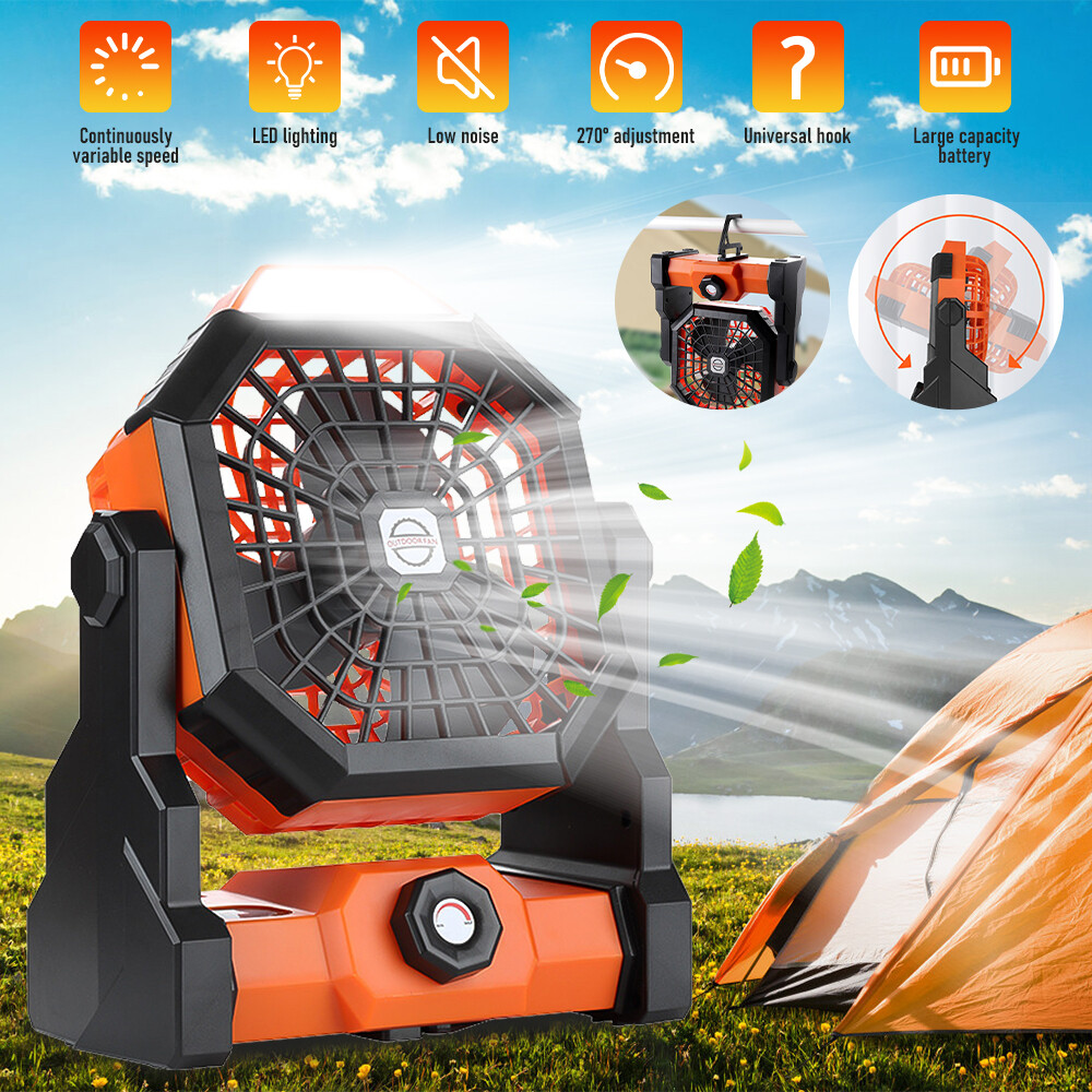 20000mAh Camping Fan Rechargeable for Tent with LED Light USB Desk Fan