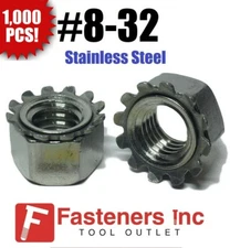 (Qty 1000) #8-32 Kep Hex Star Lock Nuts Stainless Steel 18-8 / 304