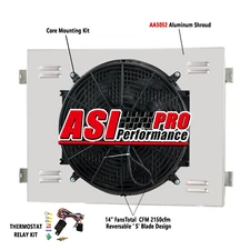 Aluminum Radiator Shroud+Fan Relay Kits Fit 55-57 Chevy Bel Air Nomad L6 V8