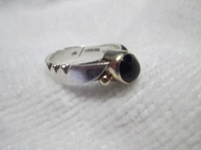 Sterling Silver  14K Yellow Gold Black Onyx Cabochon Ring Size 6.5