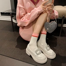 roger viver Women's White Small Leather Shoes with Thick Soles