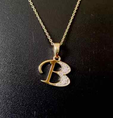 1Ct Round Cut Lab-created Diamond Letter ''B'' Pendant 14K Yellow Gold Plated