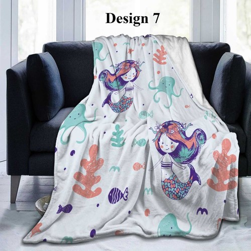 Mermaid Fish Coral Adult Kids Cozy Flannel Sofa Throw Bedspread Blanket Gift - Picture 21 of 26