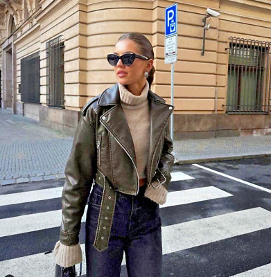 ZARA BNWT 2022. BROWN CHARCOAL FAUX LEATHER BIKER JACKET ZARA BNWT 2022. BROWN CHARCOAL FAUX LEATHER BIKER JACKET