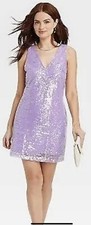 Women's Mini A-Line Dress - A New Day Purple Sequin Size S