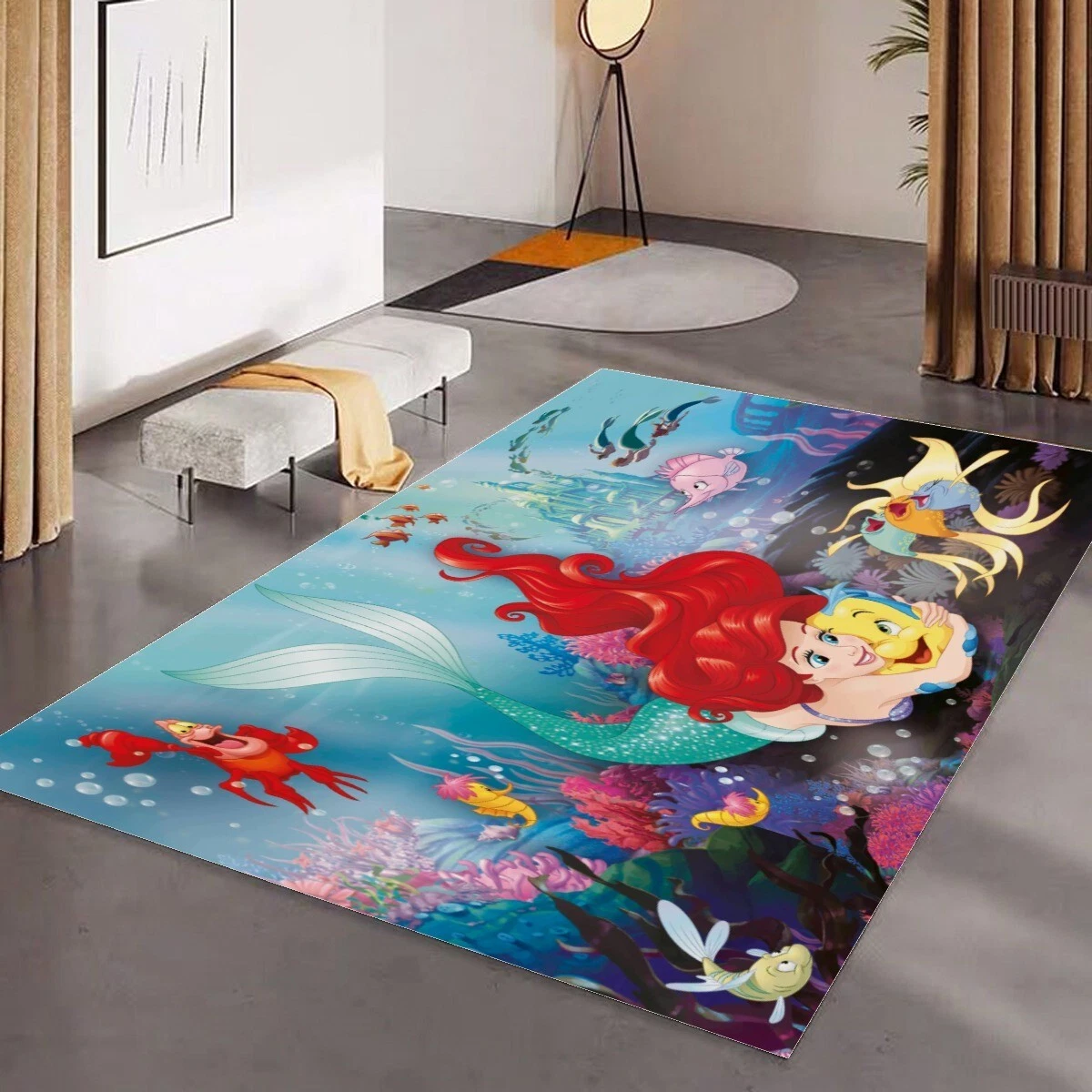 Little Mermaid Print Foldable Rectangular Floor Mat Rug
