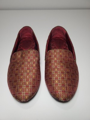 Birdies Starling Silky Formal Red Print Satin Loafers Luxury Slippers Flats Sz 8