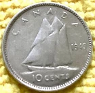 1949 Canada 10 Cents 80% Silver KM #43