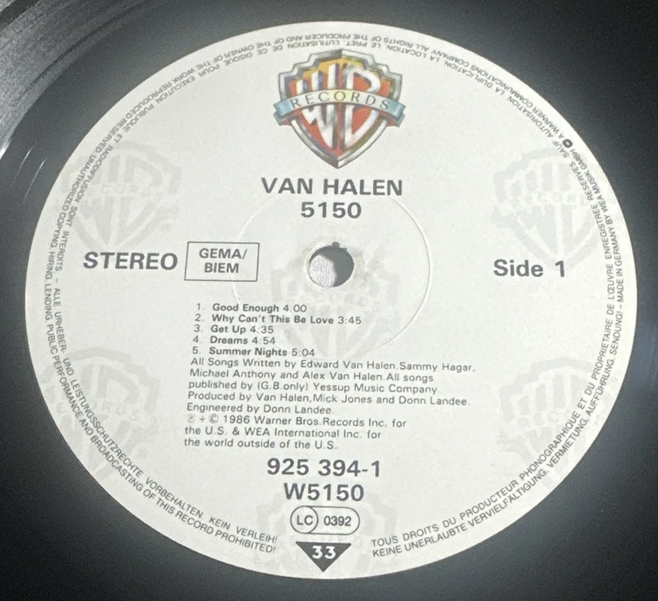Van Halen – 5150 12" Vinyl Album LP 1986 VG+ / EX Condition - Image 4 of 4