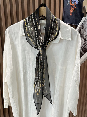 100%Silk Mulberry Square Black chain print Wrap Scarf Women Neckerchief 160X35cm