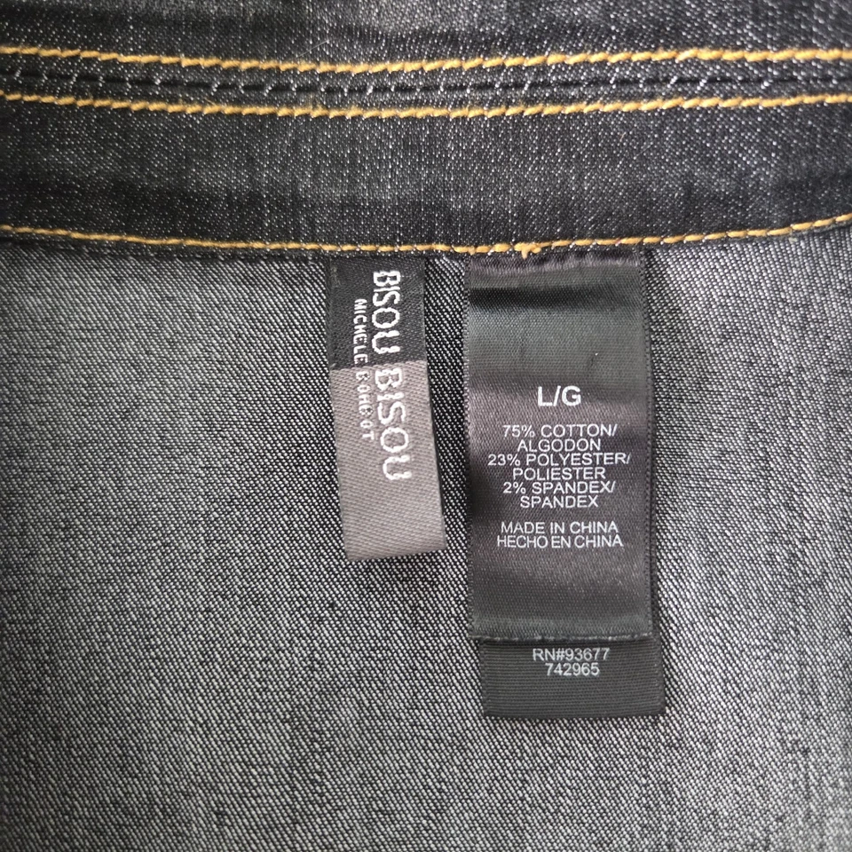 Chaqueta gabardina plumero de mezclilla lavado oscuro BISOU BISOU para mujer Y2K talla grande Foto 3 de 4