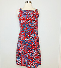 NEW Wilayah Batik Shift Dress Womens Size M Red Blue Floral Lined Sleeveless