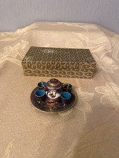 EXTRAORDINARY N/M VTG MINIATURE CLOISONNE ENAMEL  GOLD TEA SET, IN ORIGINAL BOX
