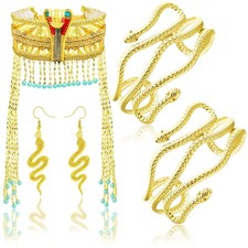 4 Pieces Egyptian Cleopatra Princess Costume Medium, Gold-long Fringe