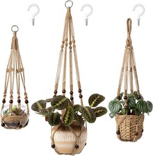 Mkono 3 Pack Macrame Plant Hangers Indoor Different Size Medium, Brown