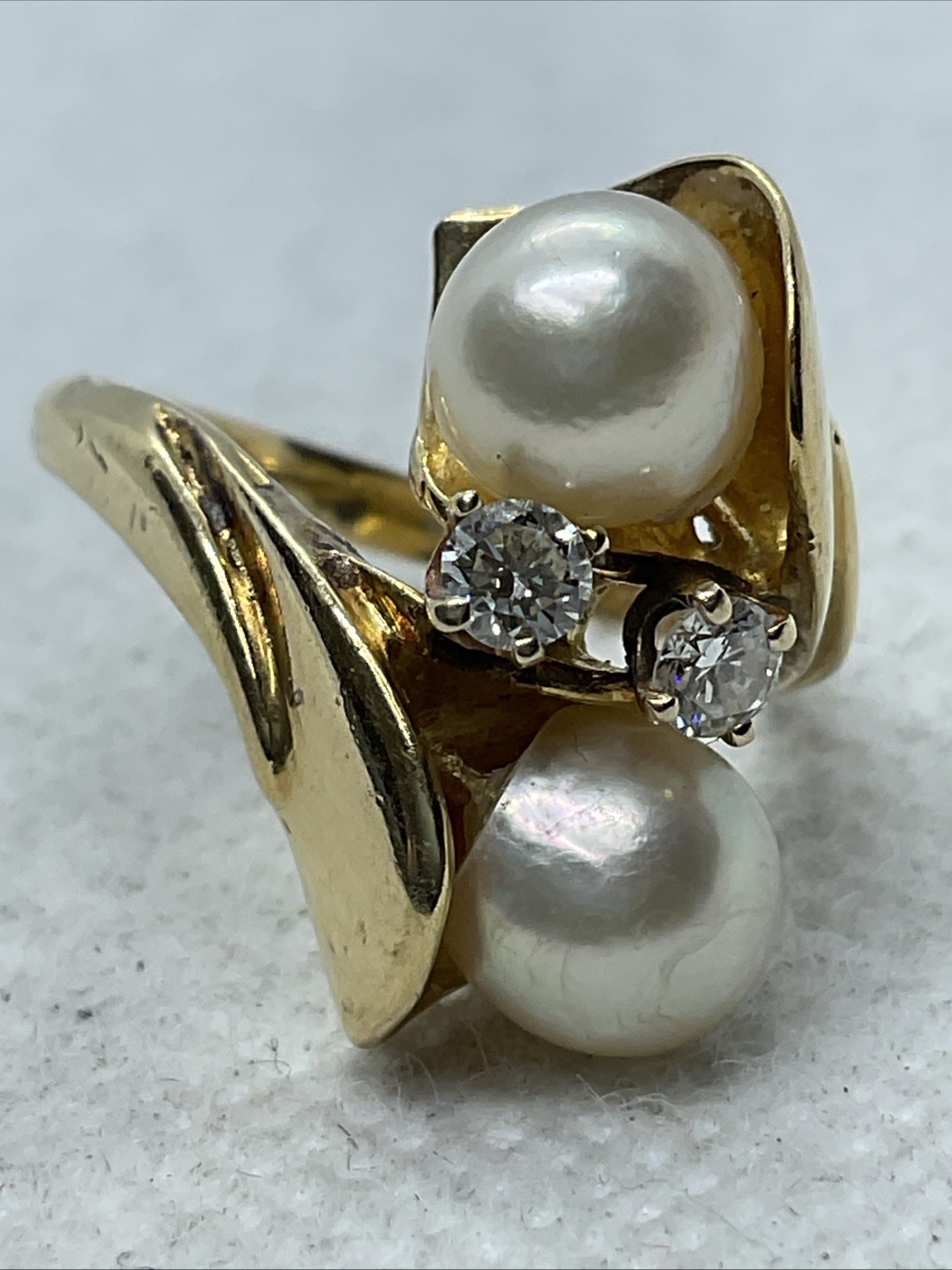 BEAUTIFUL Solid 18K Yellow Gold White Pearls & Di… - image 3