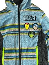 Marvel Boys Hooded Striped Jacket Size 5 Blue Iron Man Captain America Hulk EUC