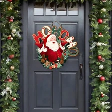 Christmas Door Hanger Wood Sign, Santa Claus Sign, Ho Ho Ho Door Sign - 15in