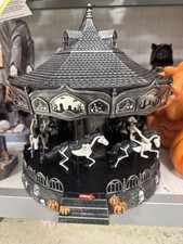 Halloween Black Light-up Musical Carousel W Skeleton Horses Toil And Trouble