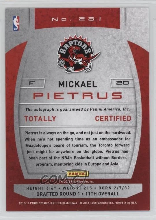 2013-14 Totally Certified Signatures Totally Silver Mickael Pietrus #231 Auto - Image 2 of 2