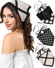Crochet Head Scarf Hair Bandanas for Women Knit Standard, Black